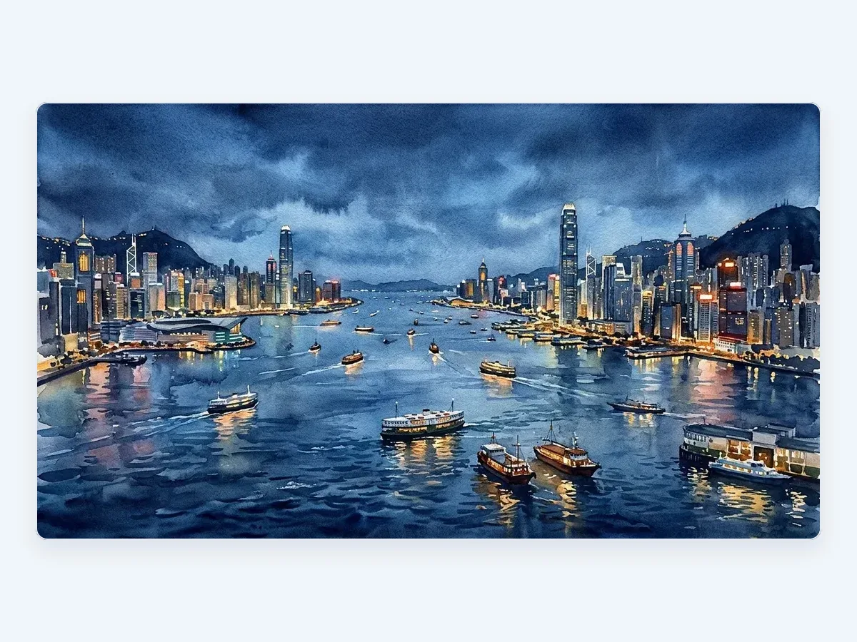A watercolour of Victoria Harbour made with Starling AI